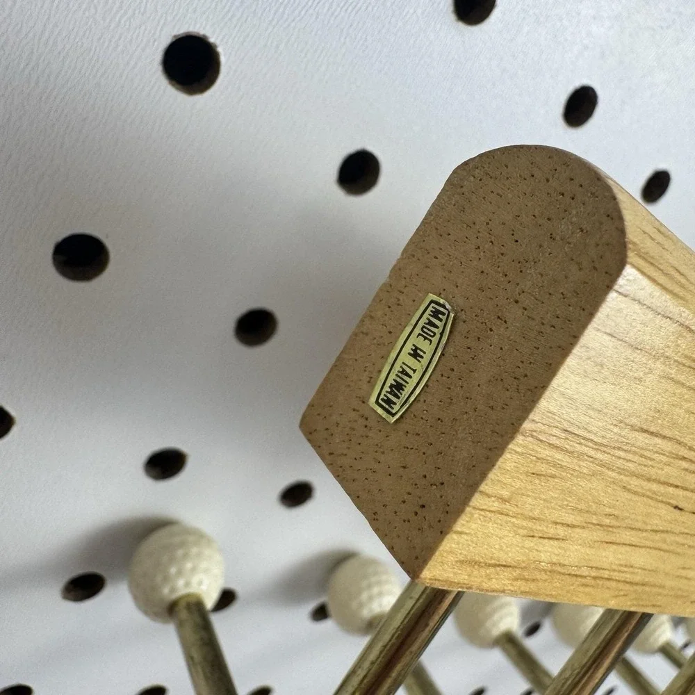 Vtg Mid Century Golf Ball Tie Belt Rack Wood Brass Wall Organizer